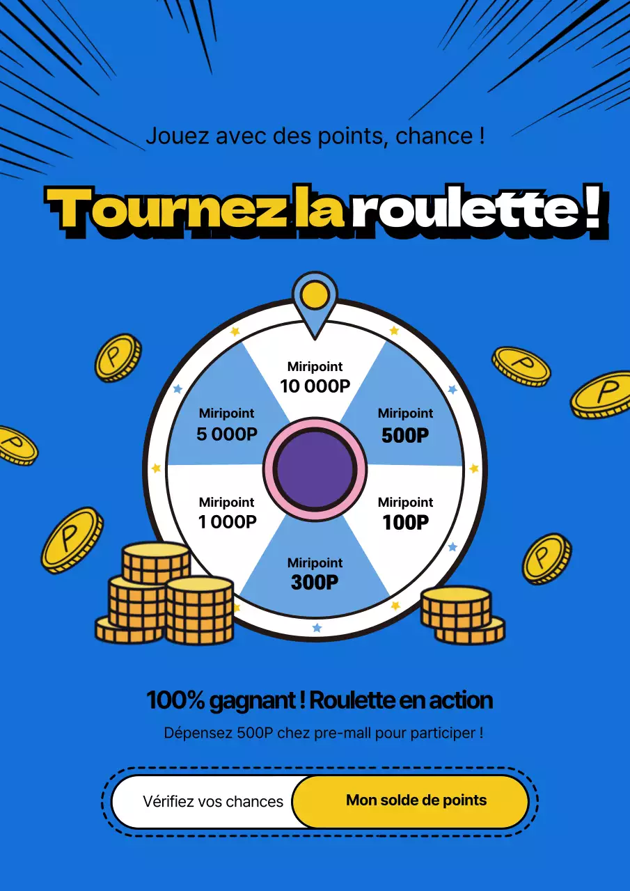 Promouvoir un événement autour de la roulette avec une illustration de roulette bleue et jaune