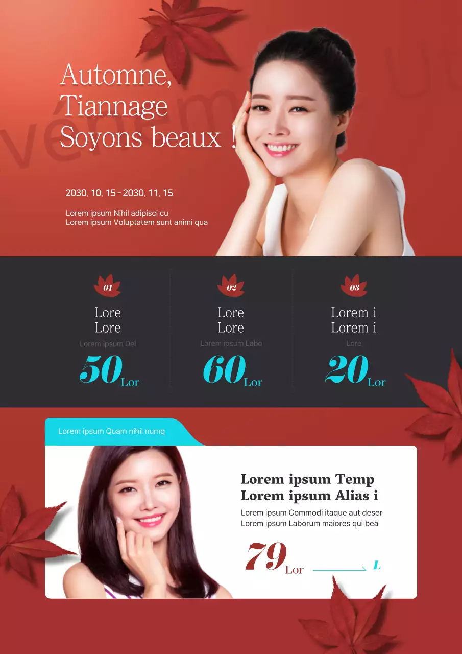 Faites la promotion de l'événement automnal de votre chirurgien plasticien avec du feuillage rouge et des mannequins.