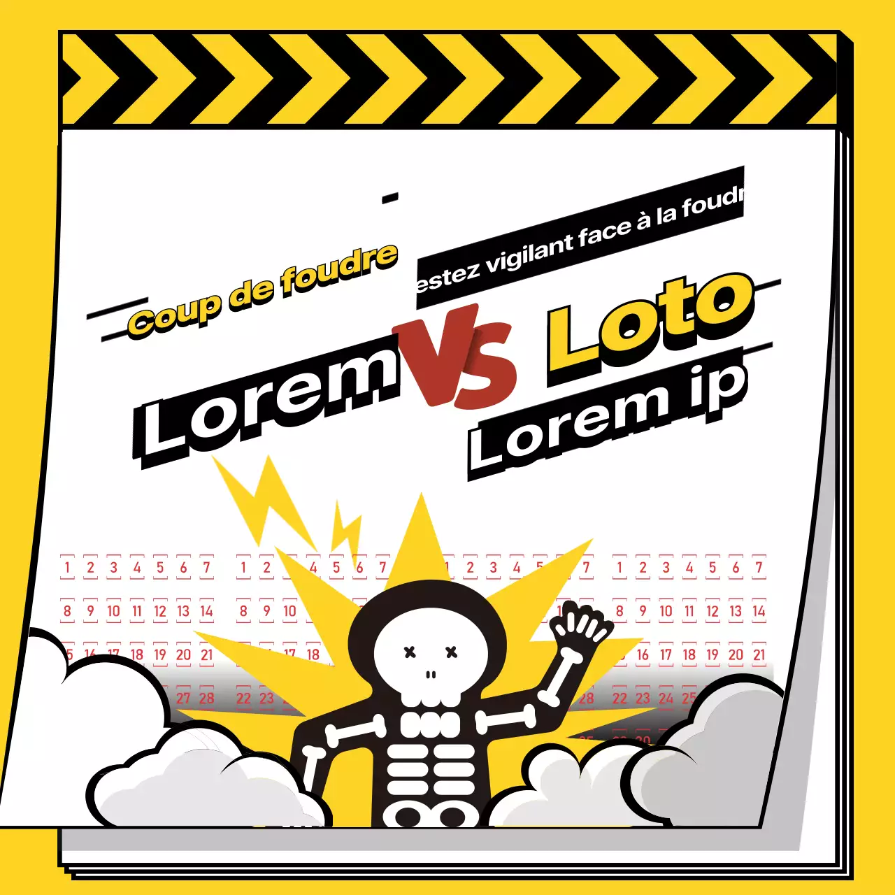 Thème de la prudence face aux éclairs avec des illustrations jaunes et propres