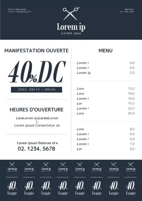 Style simple et épuré en bleu marine foncé et blanc Pour l'information et la promotion de votre salon de beauté.