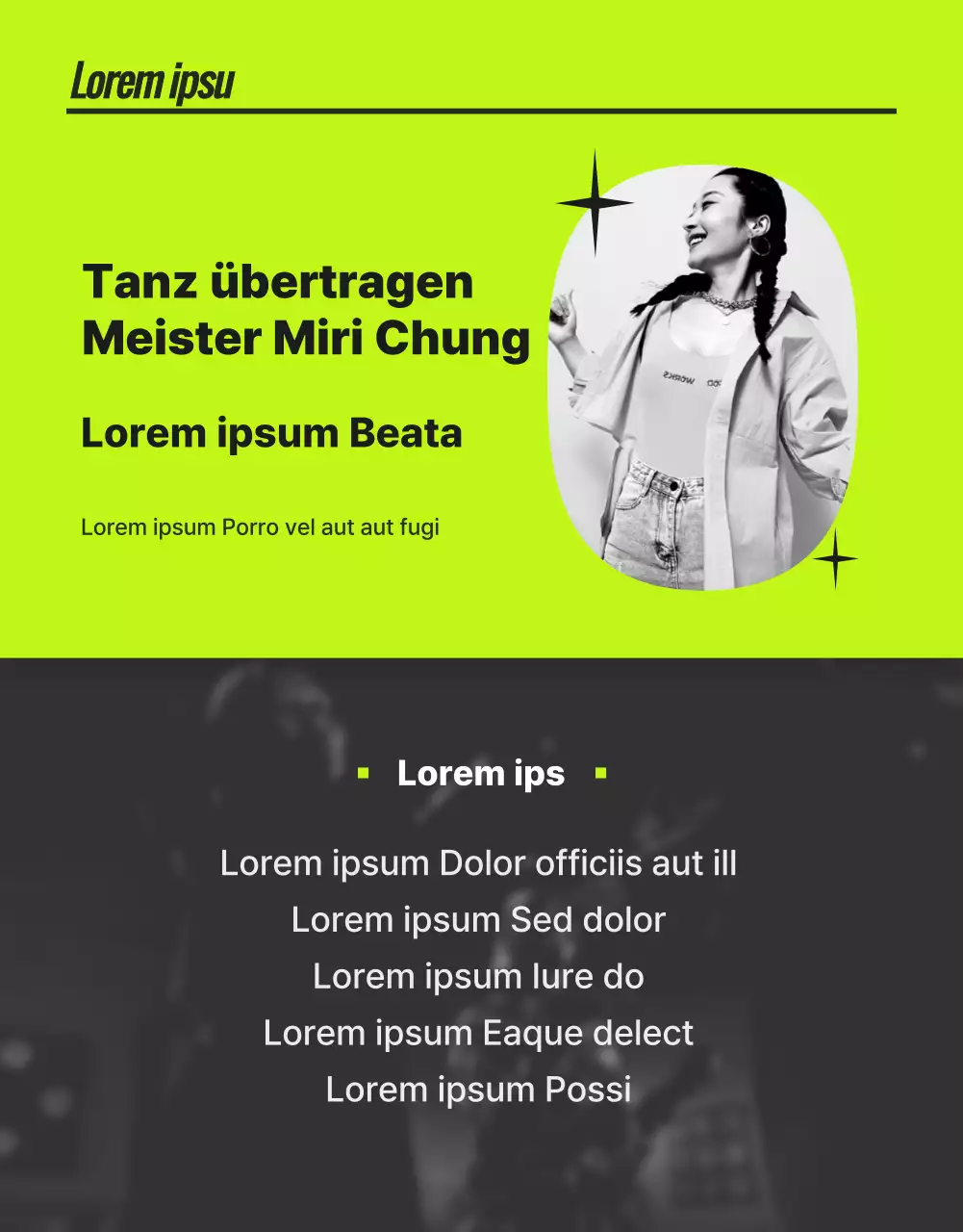 Trendiger Tanzunterricht in Neon und Schwarz