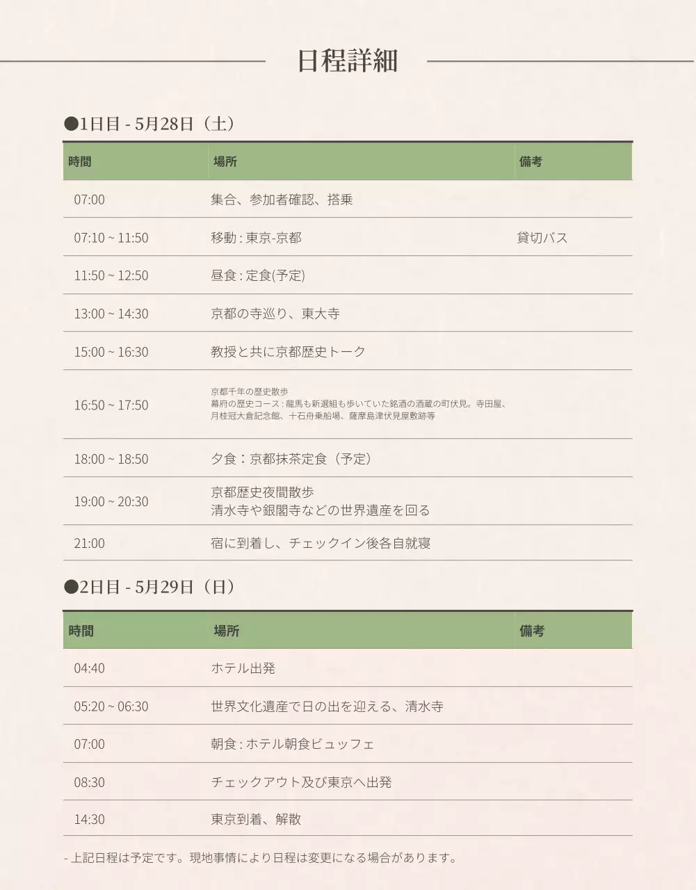 緑 シンプル ツアー パンフレット 詳細ページ