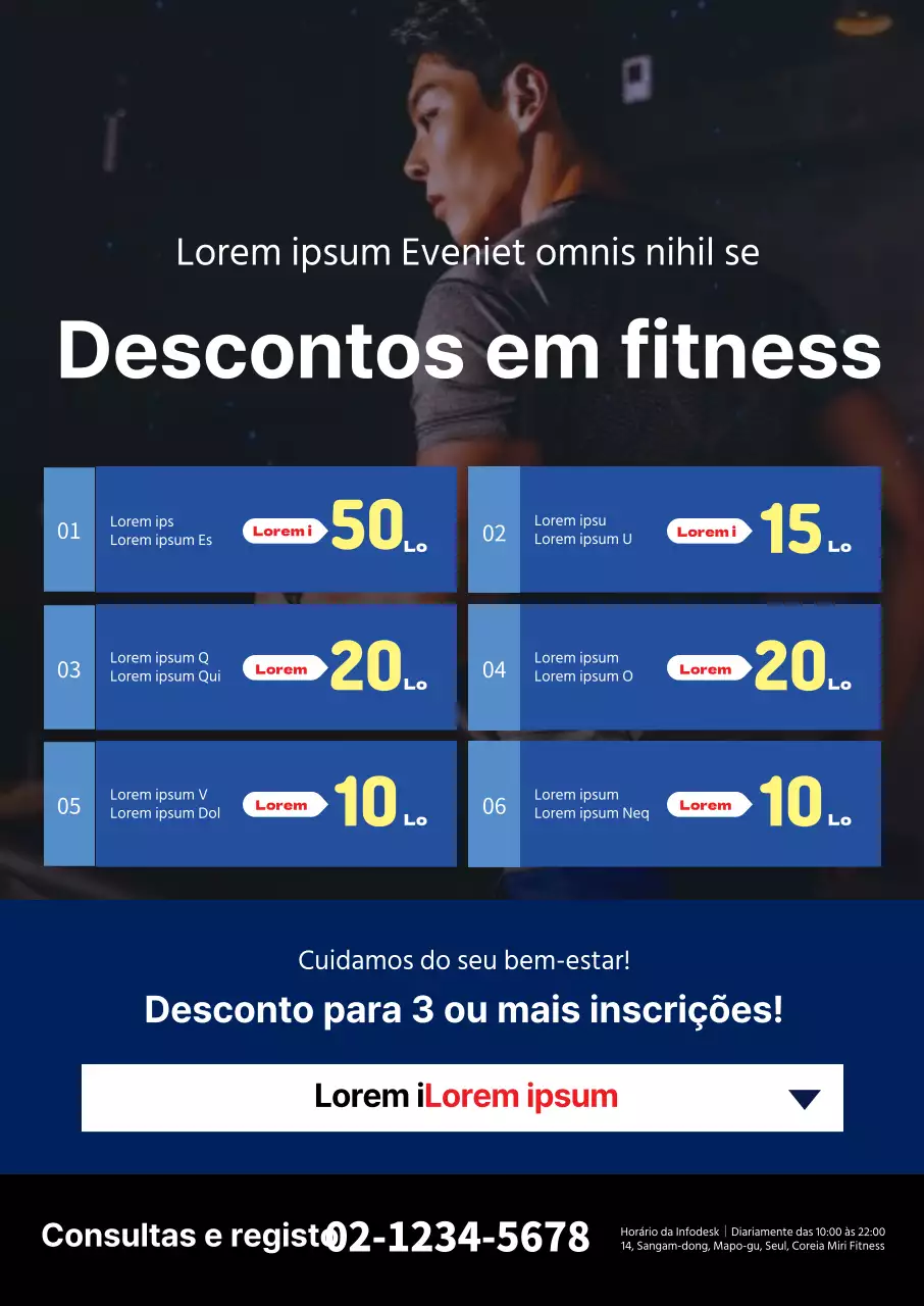 Cartaz promocional de ginásio azul, em forma de caixa