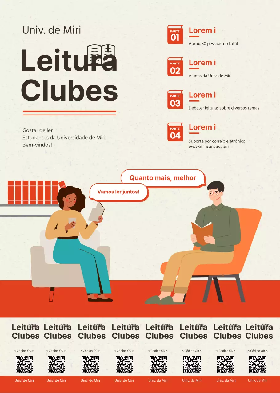 Estilo simples em laranja e castanho para recrutamento e promoção do clube de leitura da universidade