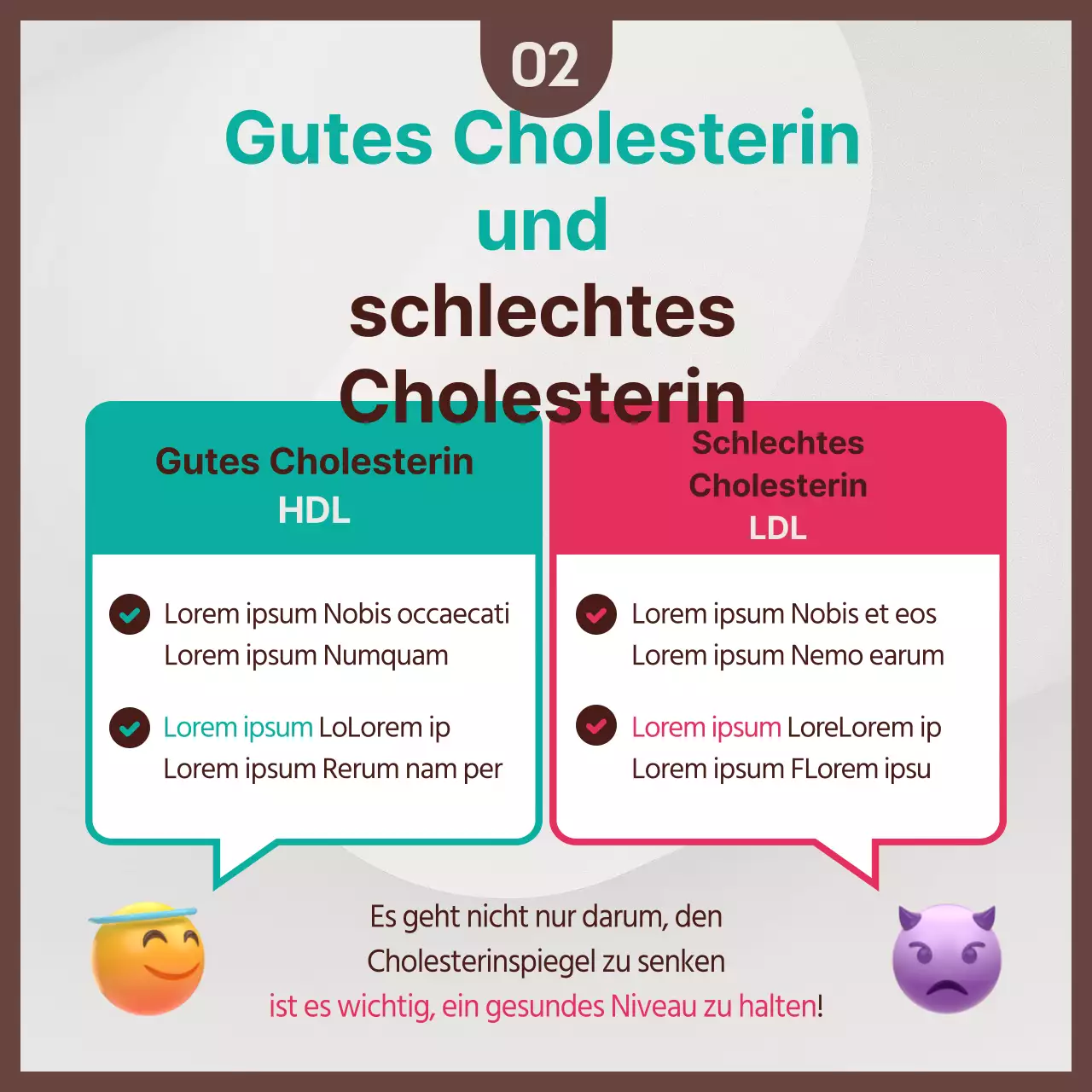 Dunkelrosa und mintfarbenes Cholesterin