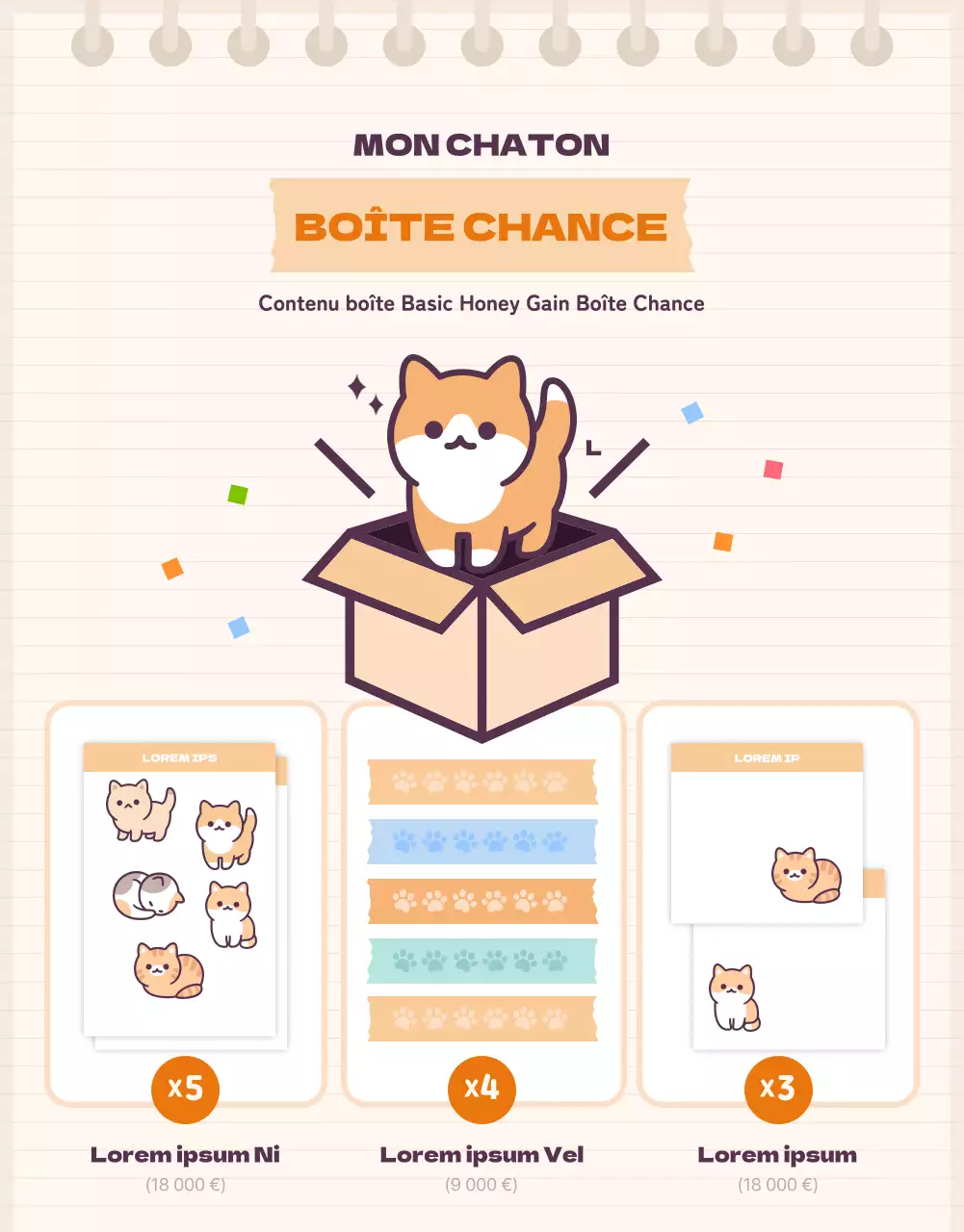 Voici la jolie boîte de papeterie orange et beige Cat Daku.