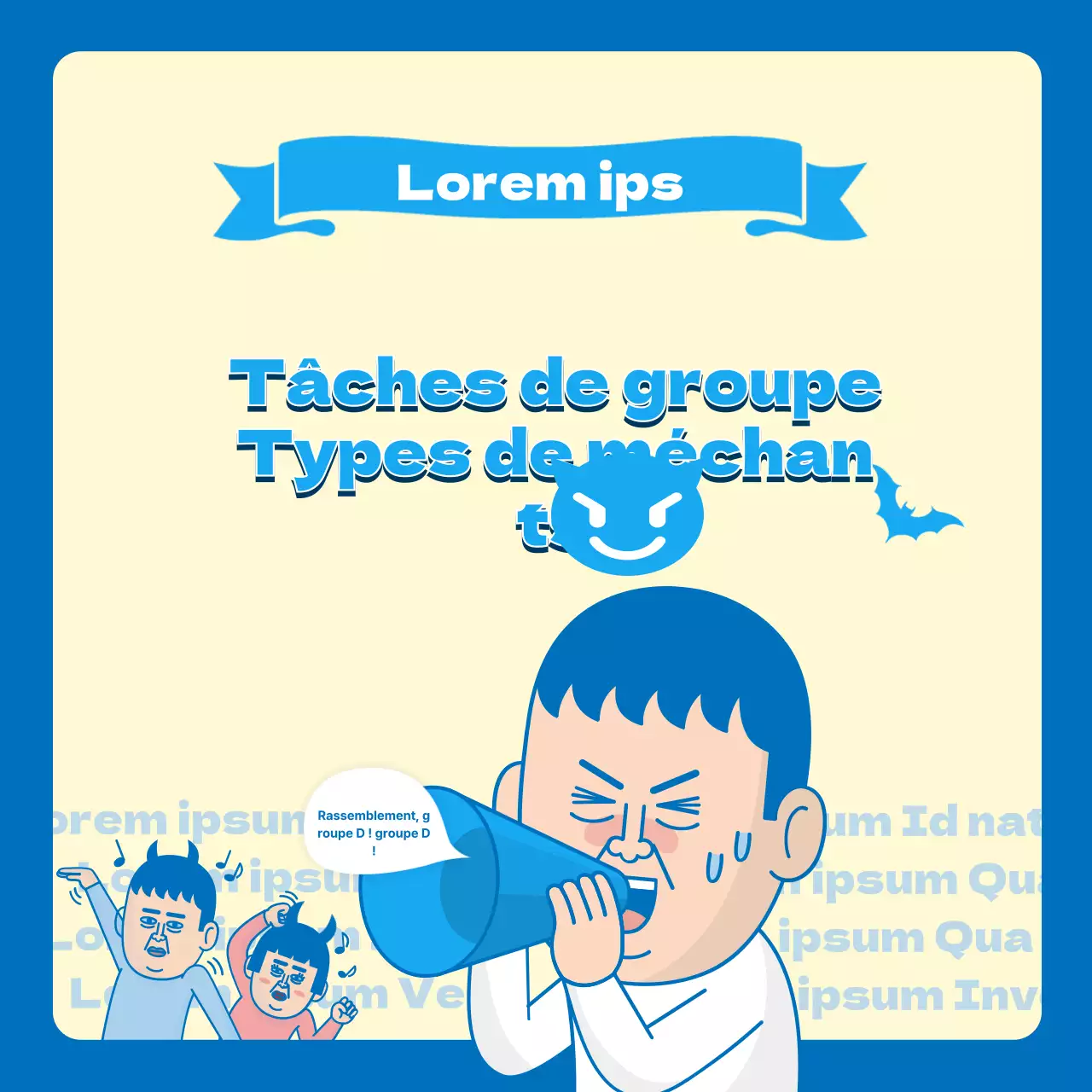 illustration bleue étudiants universitaires groupe de travail drôle chit