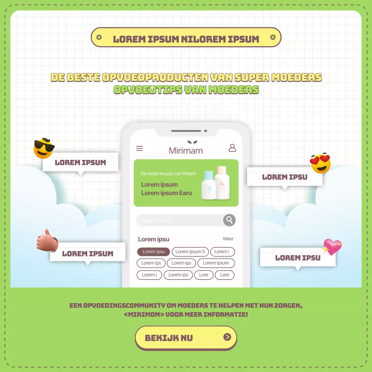 Tips om babyblootstelling te voorkomen en aanbevelingen voor opvoedingsartikelen, geïllustreerd in lichtgroen en geel.