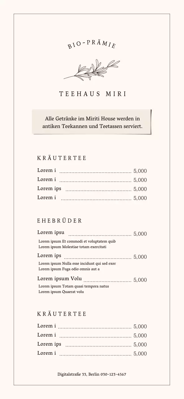 Emotionale und einfache Café-Menü-Tafel in Hellbraun und Schwarz