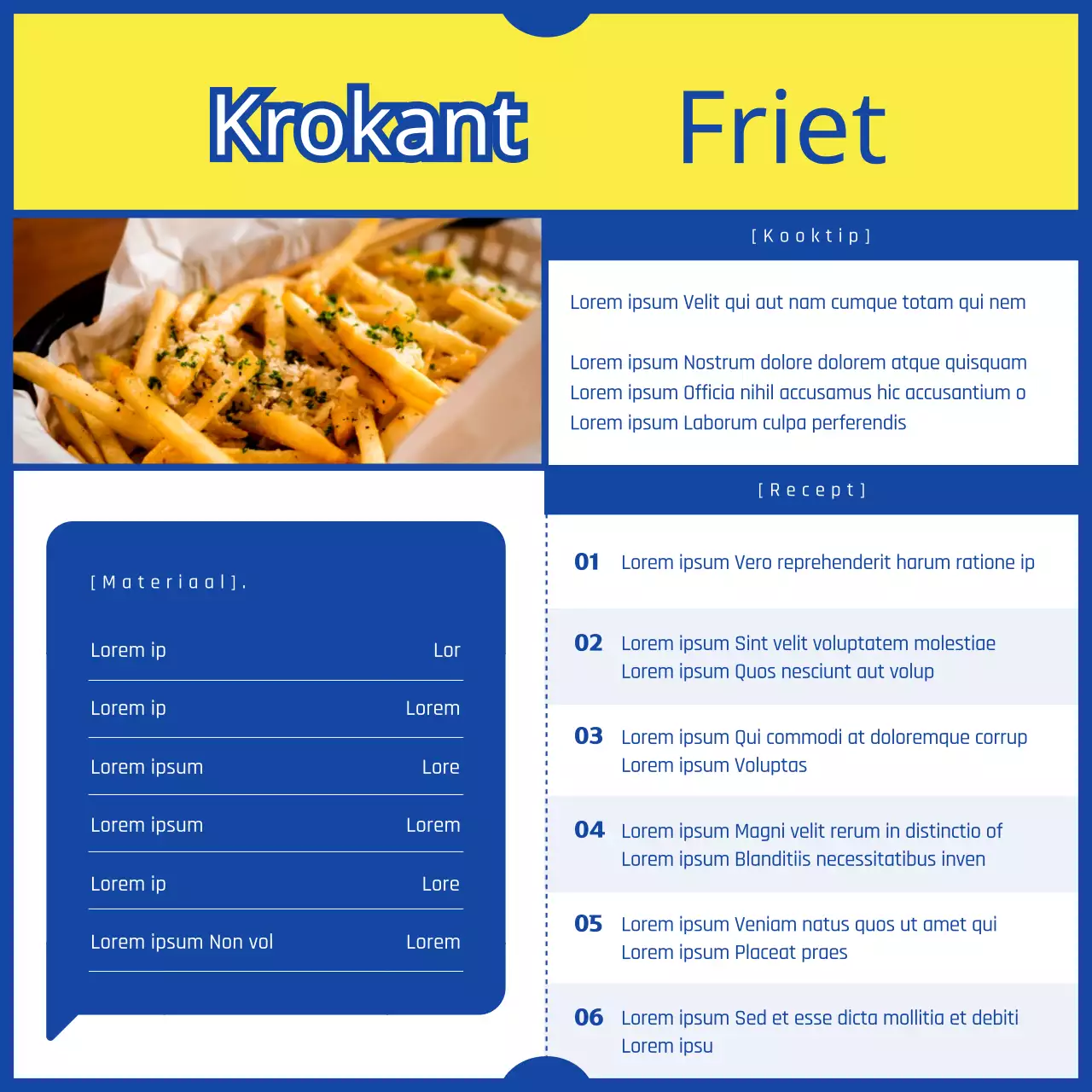 Geel en blauw 3-minuten curry parodie concept aardappelgerecht receptenboek