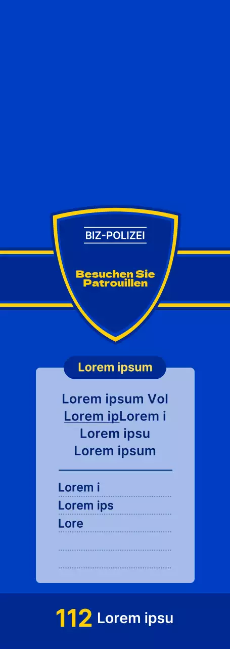 Ein einfaches, sauberes Tür-zu-Tür-Patrouillenschild der Polizei in klarem Blau und Marineblau.