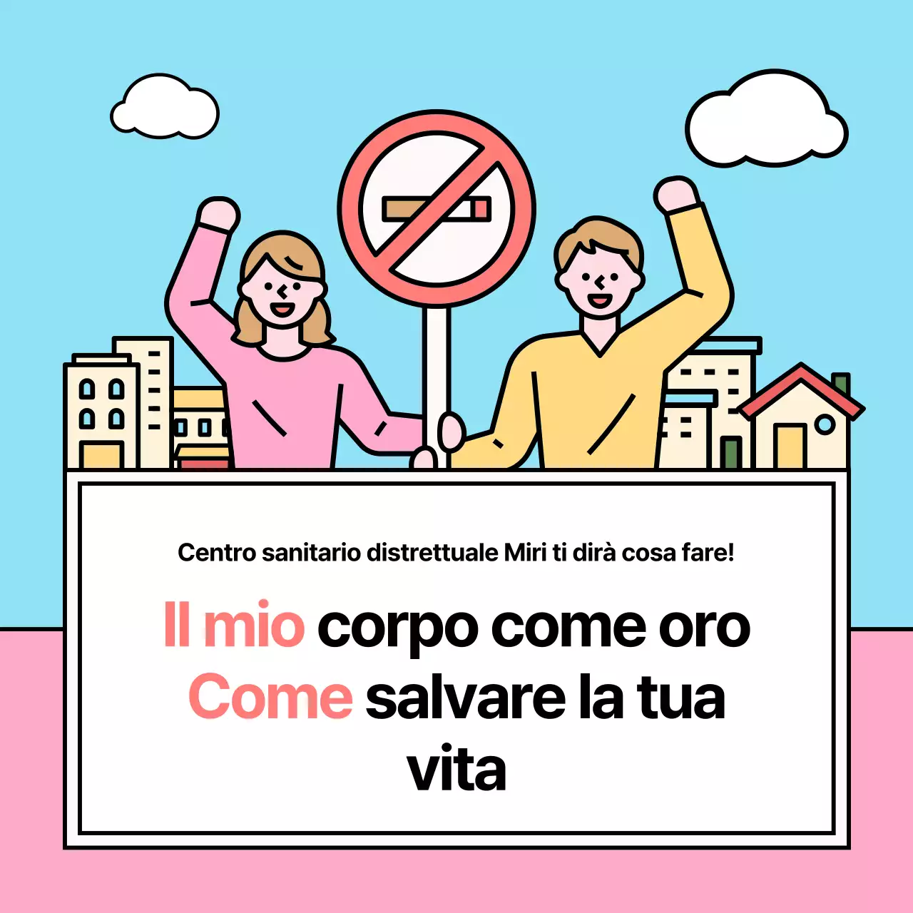 Simpatica illustrazione degli effetti dello smettere di fumare in azzurro e rosa