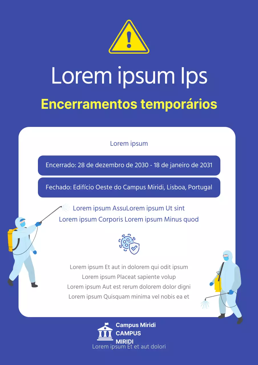 Sinal simples de desinfeção para controlo de pragas sobre fundo azul