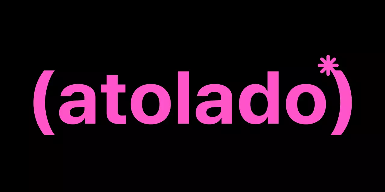 Logótipo da loja com texto e parênteses cor-de-rosa e pretos