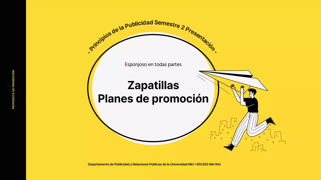 Plan de promoción de marketing para una zapatilla de deporte con un concepto de ilustración de colores vivos en tonos amarillos y negros.