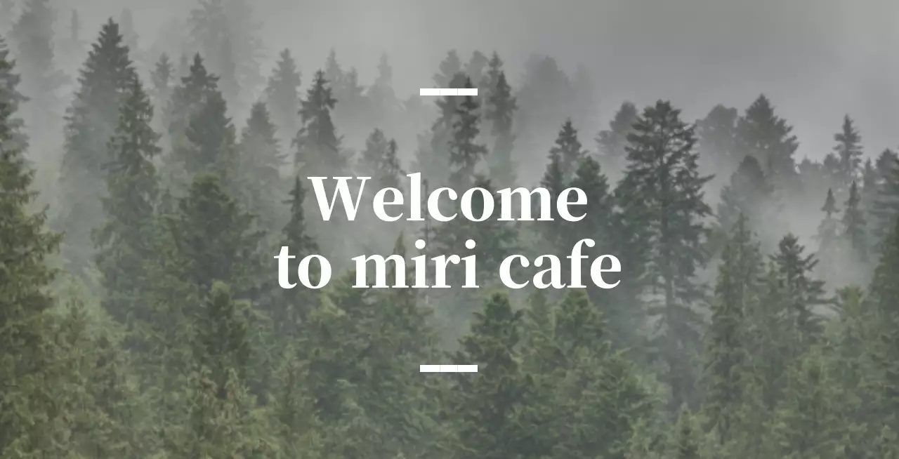 Balsa cafè in lingua inglese con insegna sentimentale con foto di una foresta.