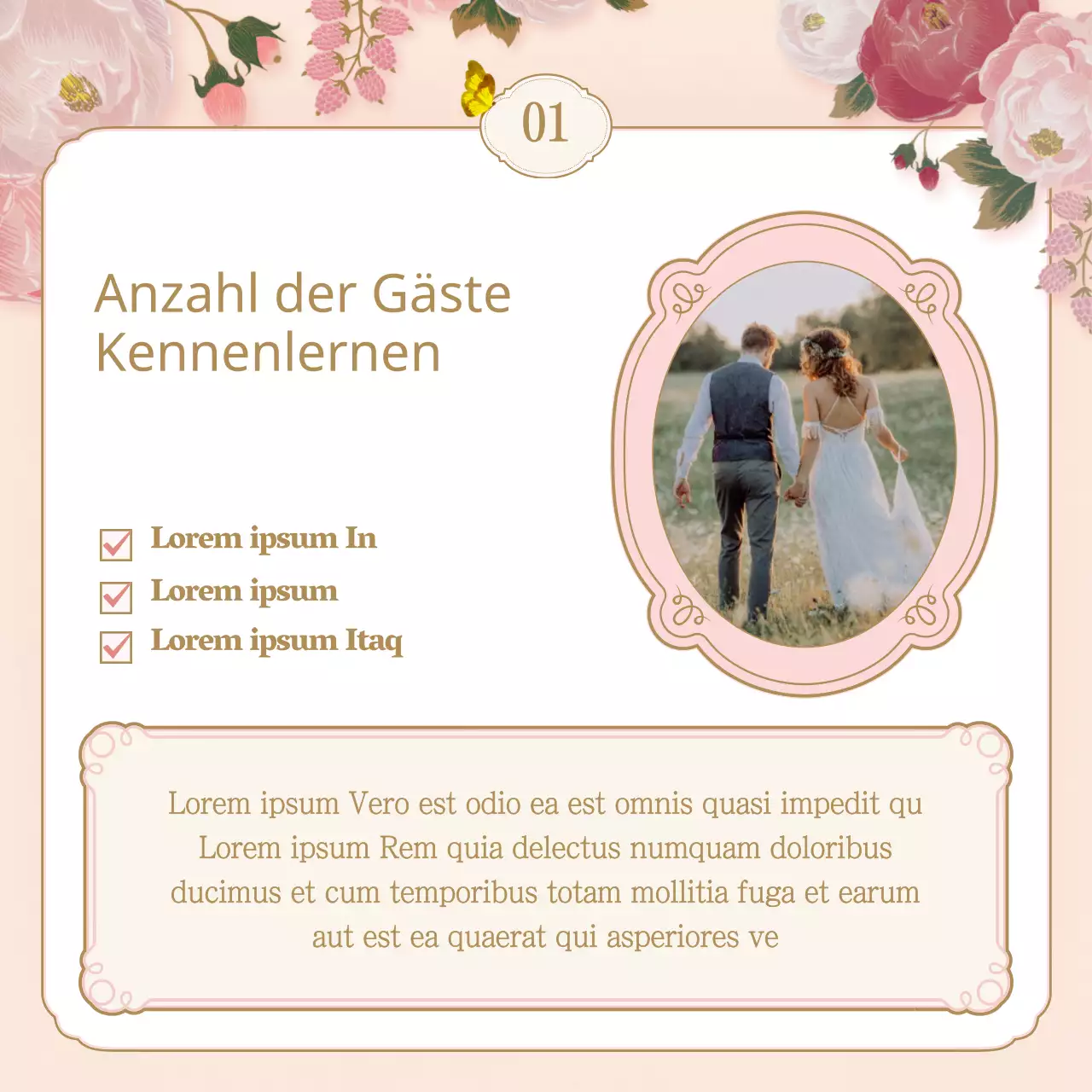 Eine Checkliste für die Hochzeitslocation mit rosa und beigen Frühlingsblumenillustrationen