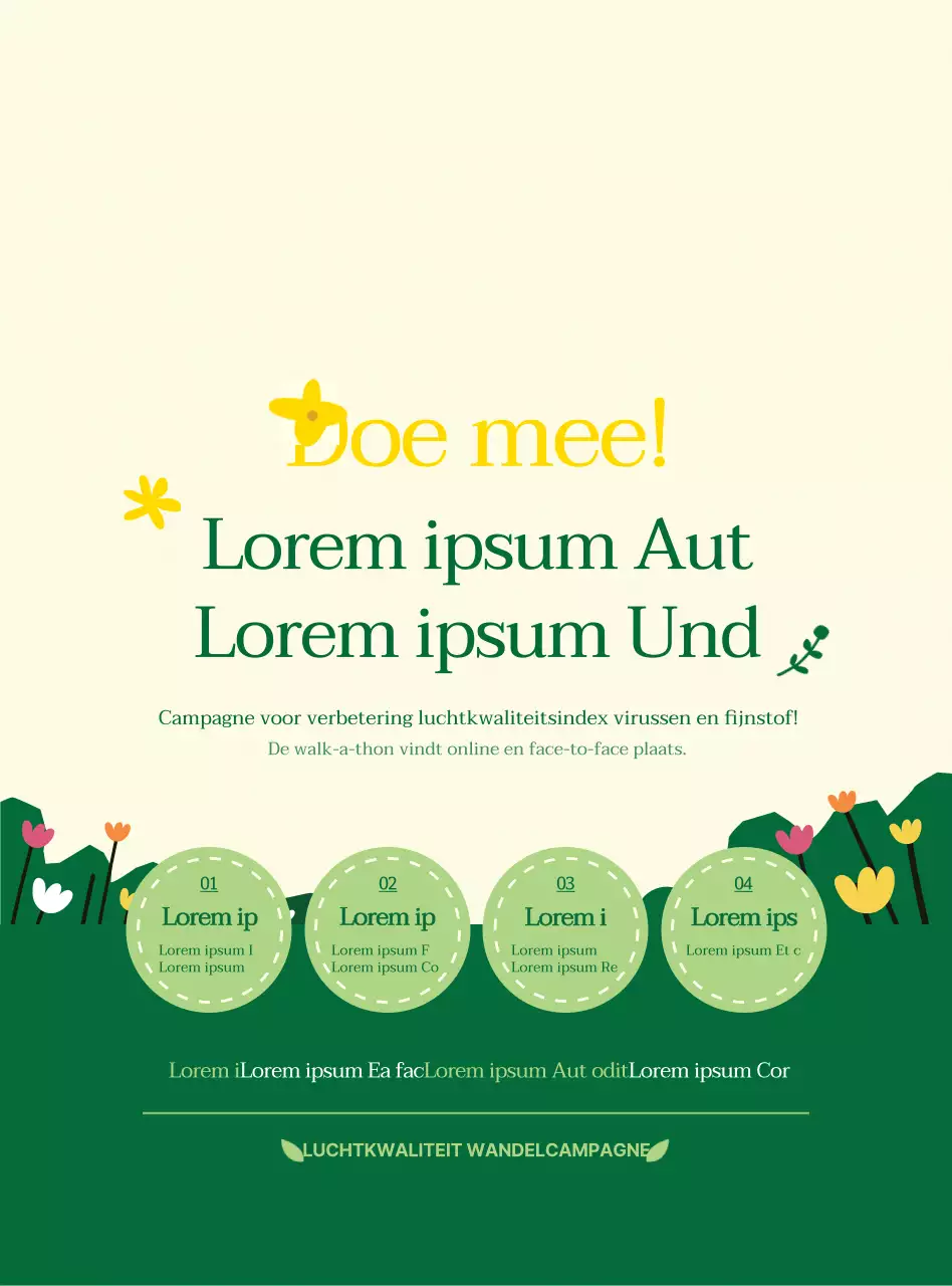 Informatie over en promotie van de campagne voor een schone, groene en gele wandelstijl