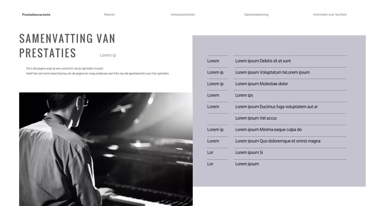 Een programma voor een pianorecital in rustgevende paarse pasteltinten.