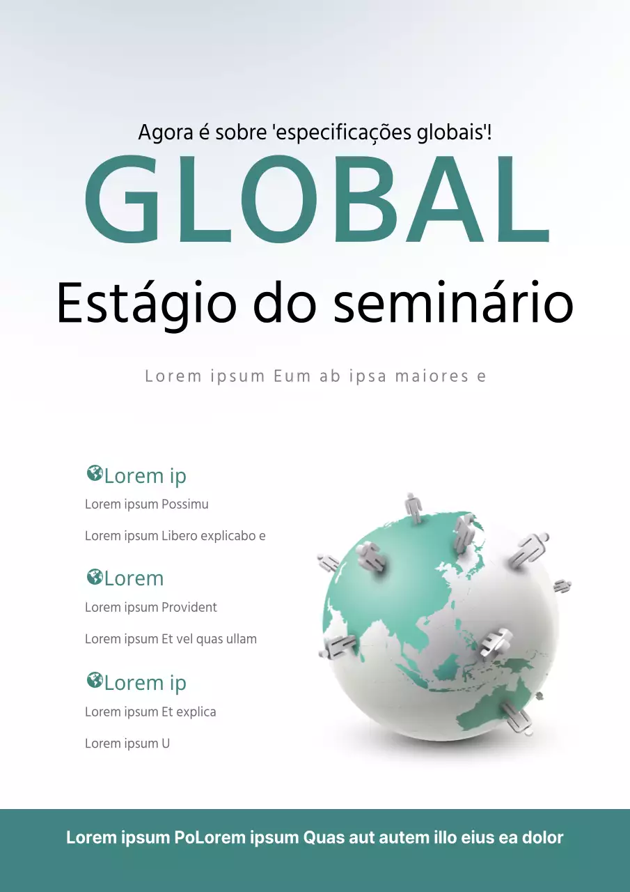Promoção simples de um seminário no estrangeiro com ilustração de um globo terrestre turquesa