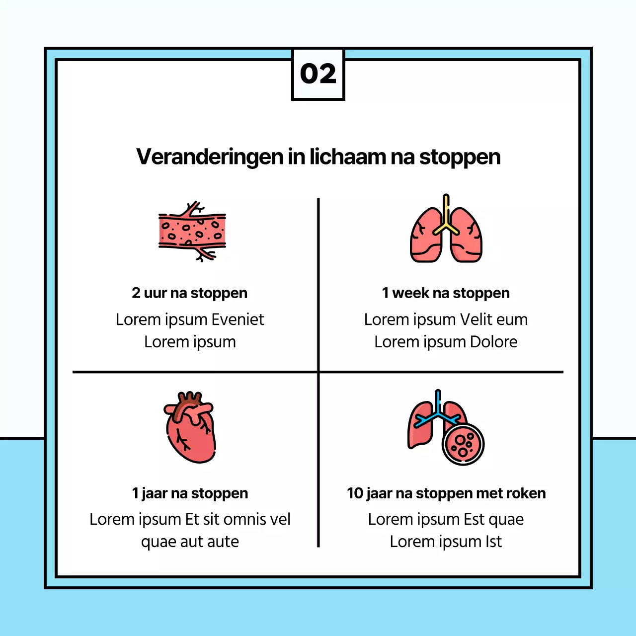Schattige illustratie van de effecten van stoppen met roken in lichtblauw en roze