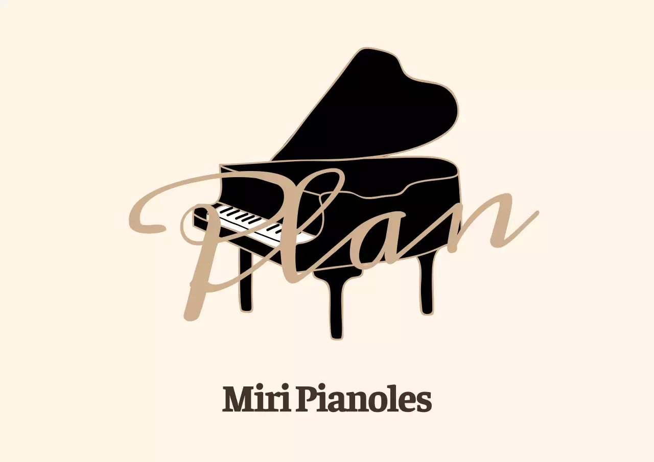 Promotionele pianoschool logo bewegwijzering in een emotionele cursieve stijl in lichtgeel en bruin.