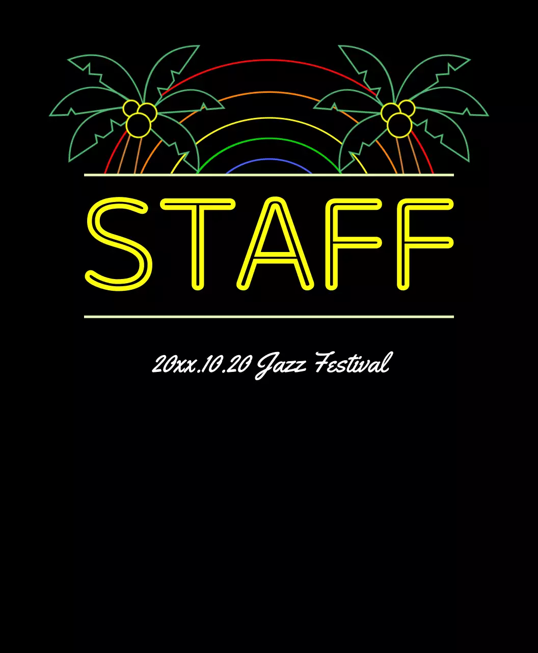 ピンクと様々なカラーのネオンサインジャズフェスティバルTシャツ