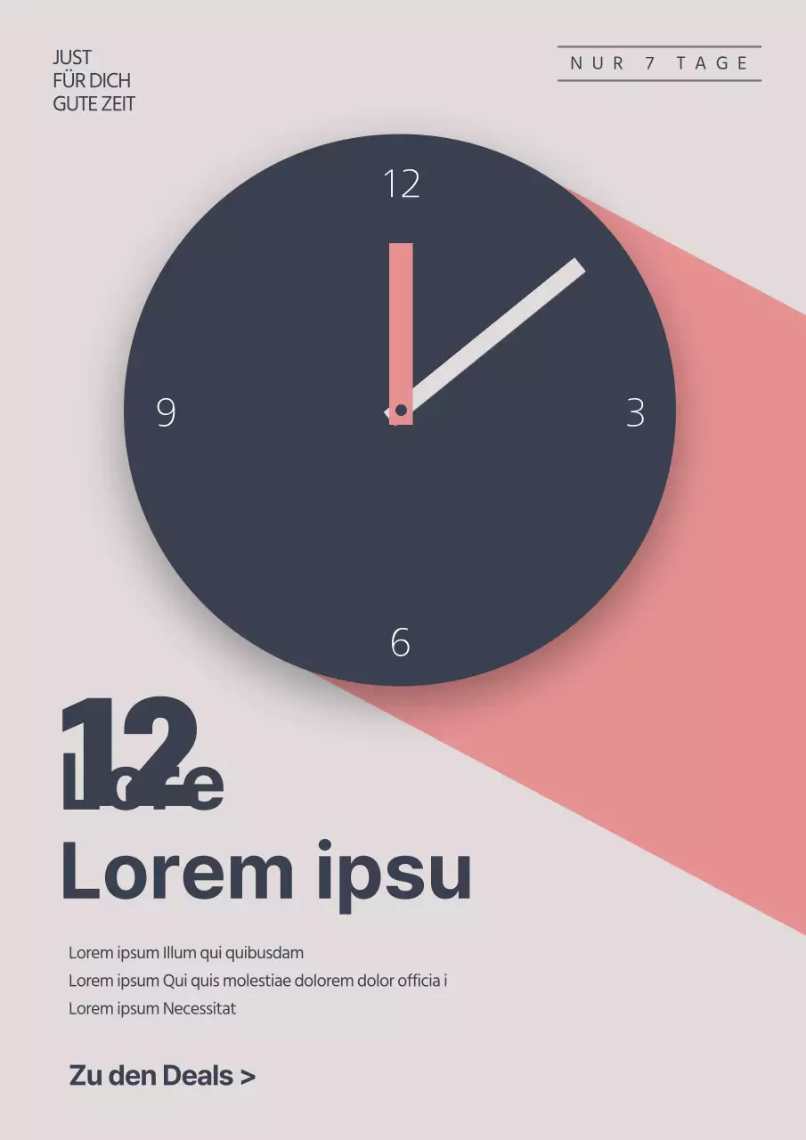 Bewerben Sie ein einfaches, zeitlich begrenztes Angebot mit einer marineblauen und rosafarbenen Uhrenillustration