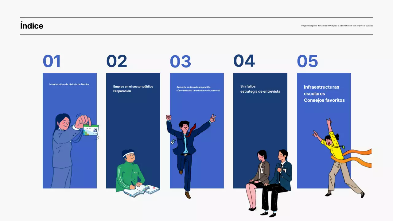 Presentación del programa especial de tutoría para empresas públicas de color azul