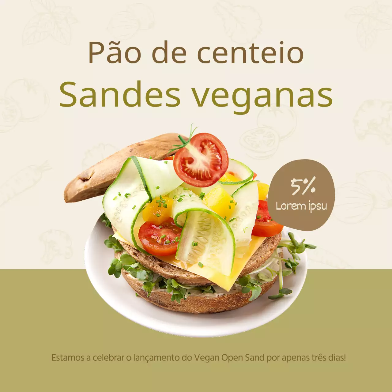 Descontos para sanduíches em tons de bege e verde