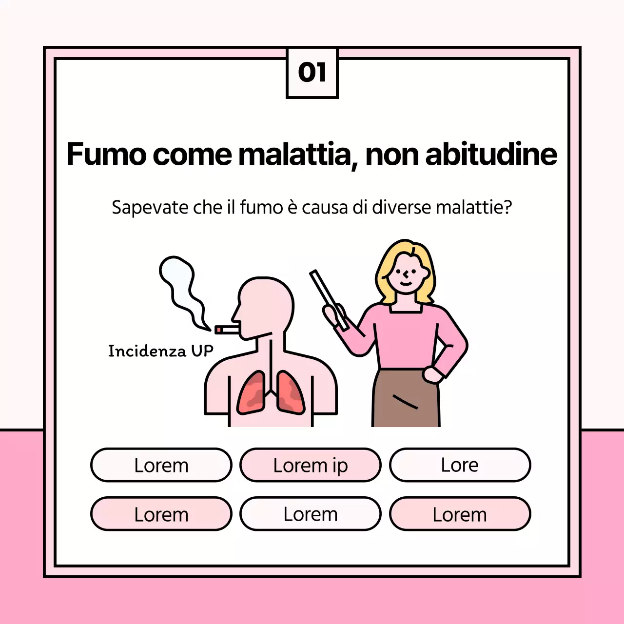 Simpatica illustrazione degli effetti dello smettere di fumare in azzurro e rosa
