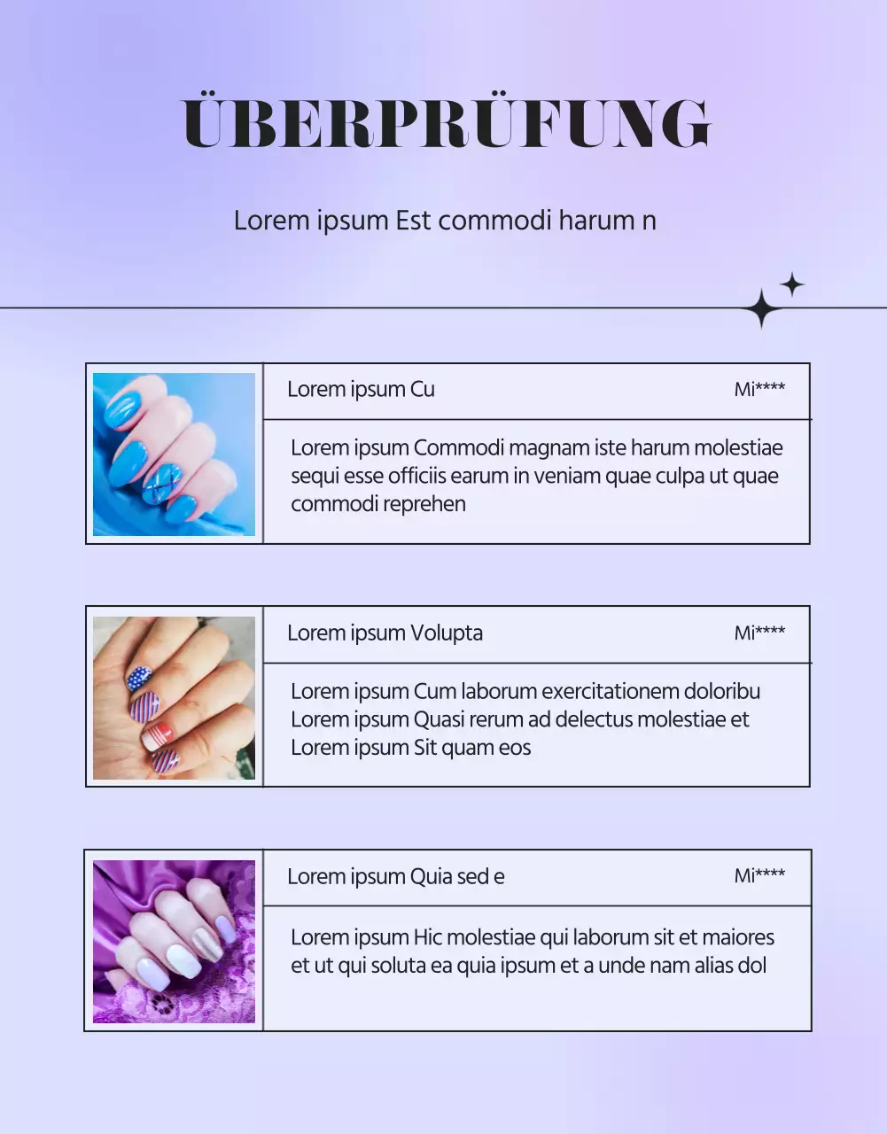 Förderung eines violetten, sentimentalen Nagelstudios