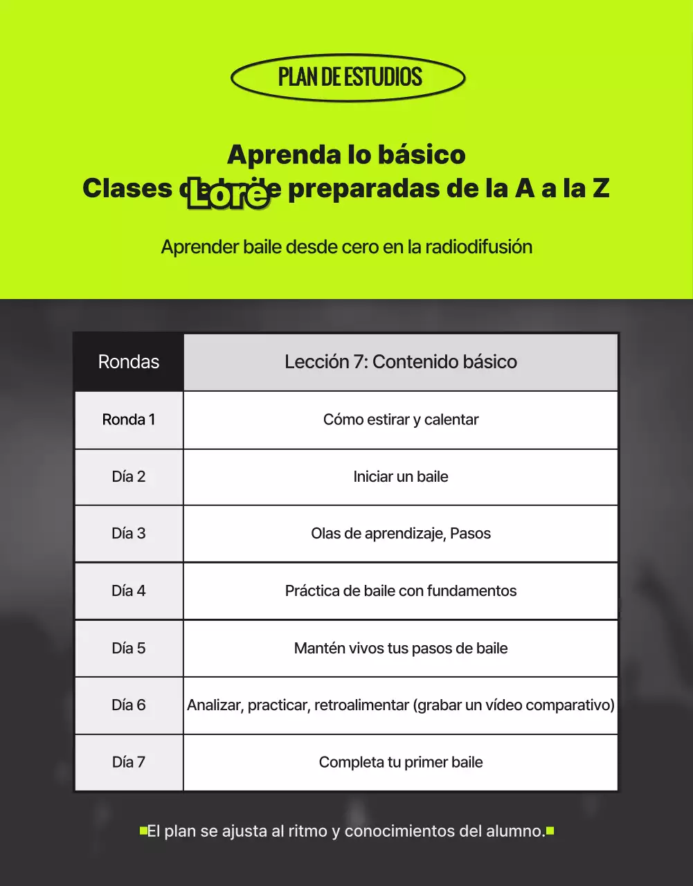 Clases de baile de moda en neón y negro