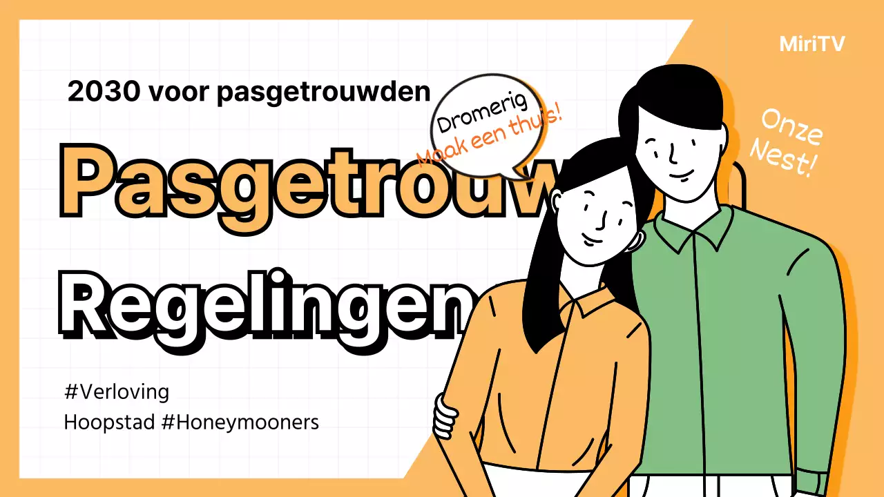 Abrikooskleurige illustratie van pasgetrouwd stel miniatuur