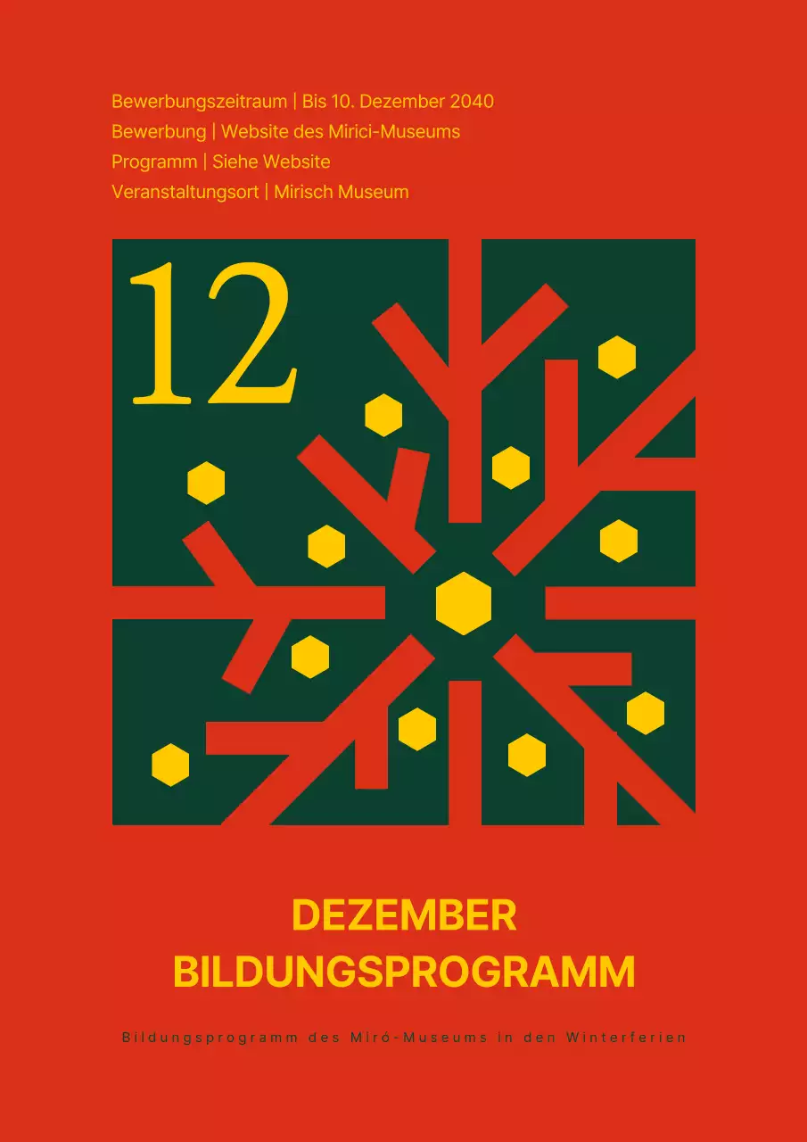 Winterpausenprogramm mit grünem und rotem Weihnachtsbaum-Schneeflocken-Konzept