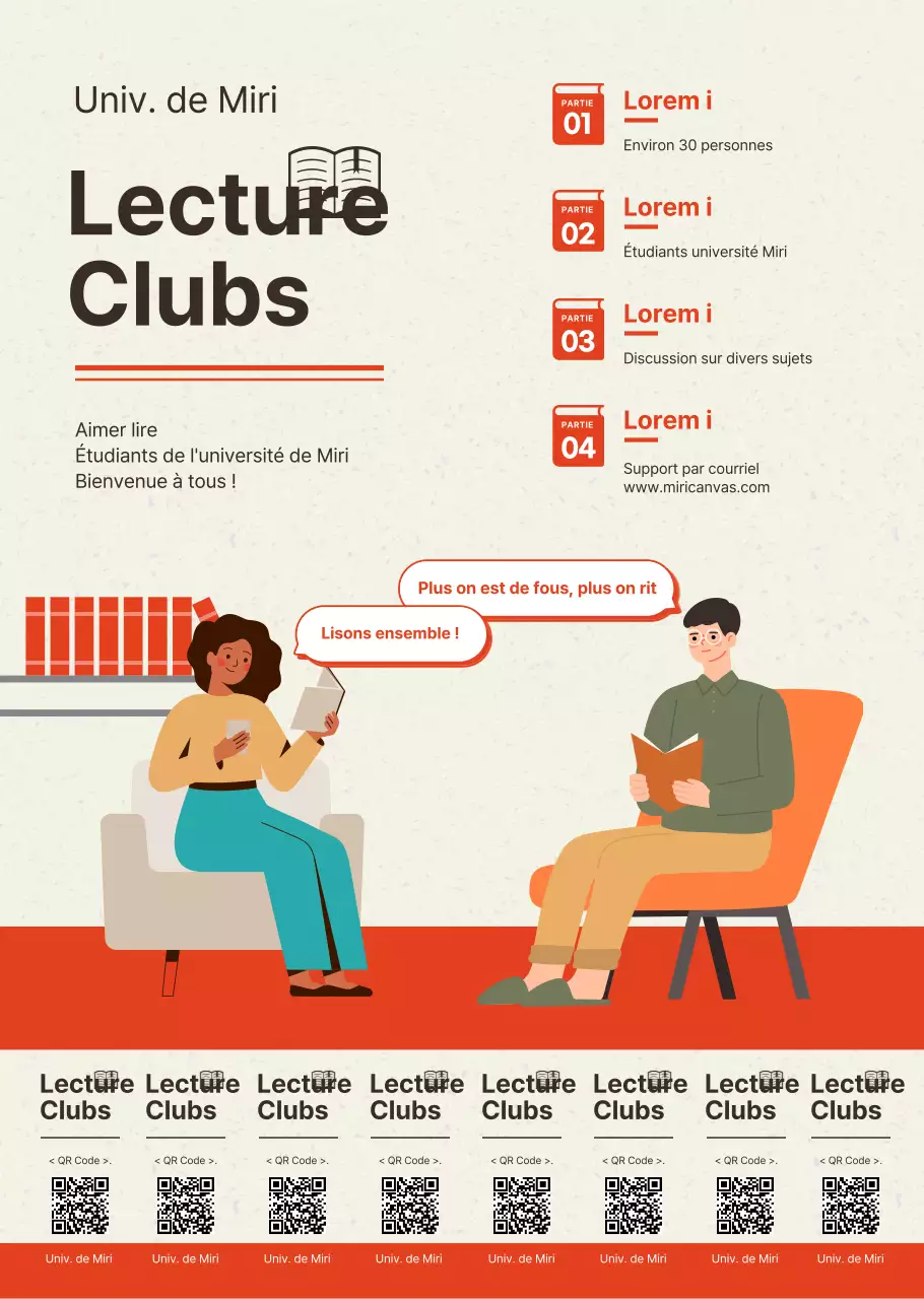 Style épuré en orange et marron pour le recrutement et la promotion d'un club de lecture universitaire