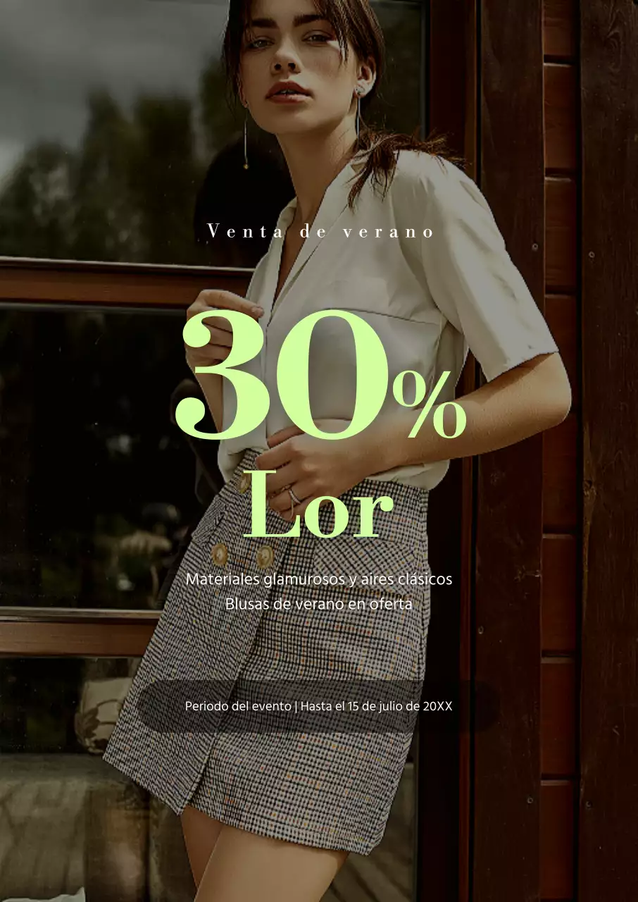 Un evento de venta de ropa limpia con un fondo de retrato centrado en la fuente de color verde lima.