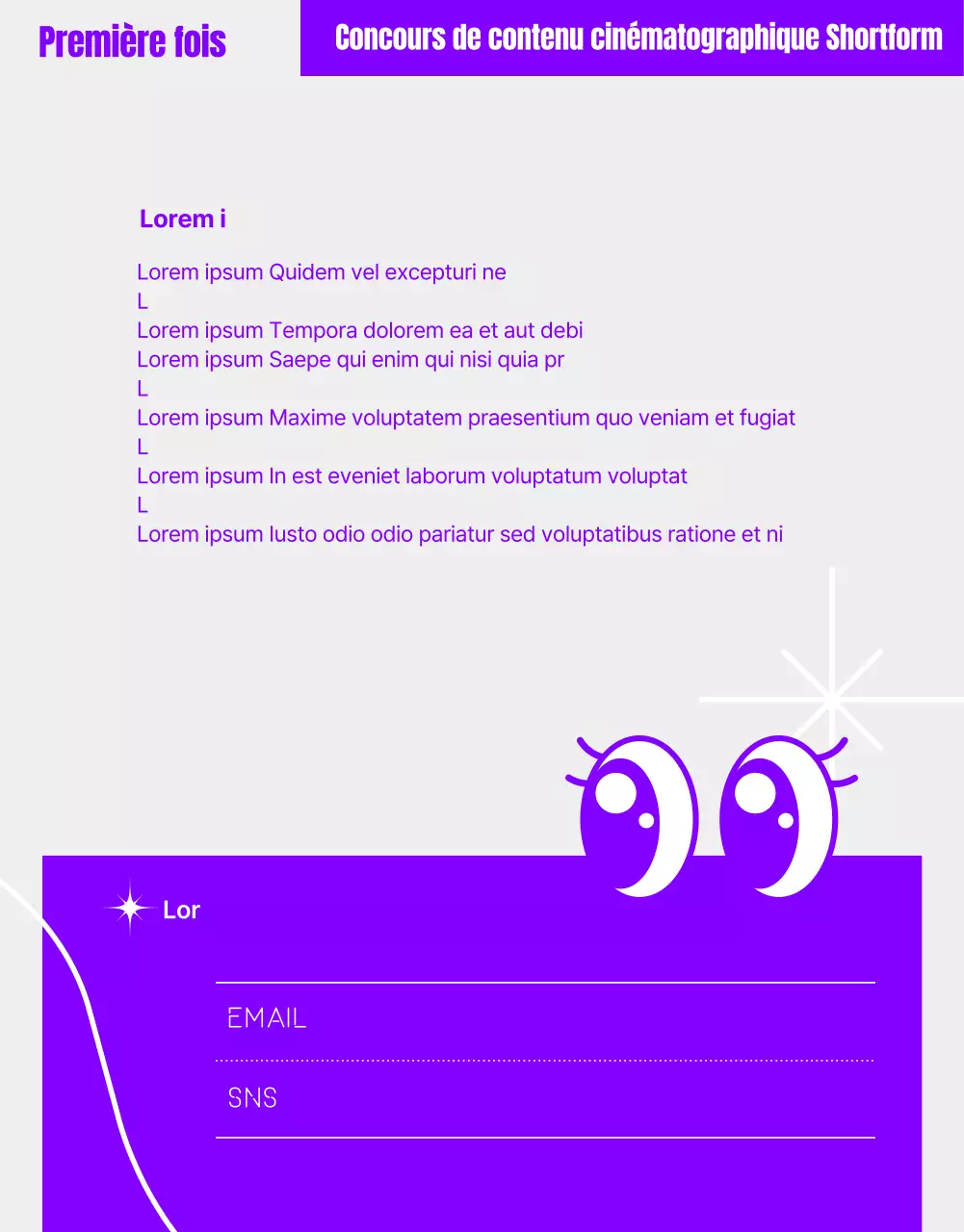 Concours de contenu court humoristique avec des images géométriques violettes