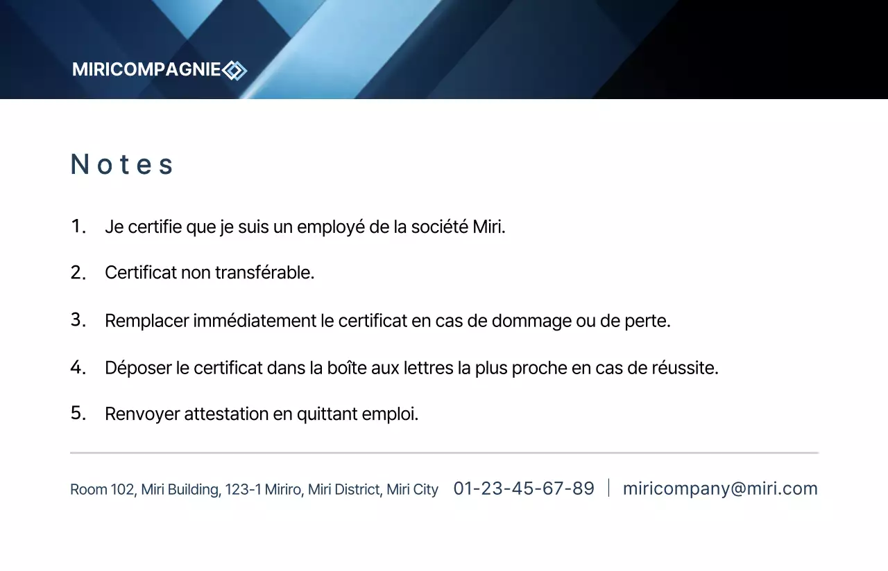 Certificat de temple à cadre simple et épuré en bleu marine et noir