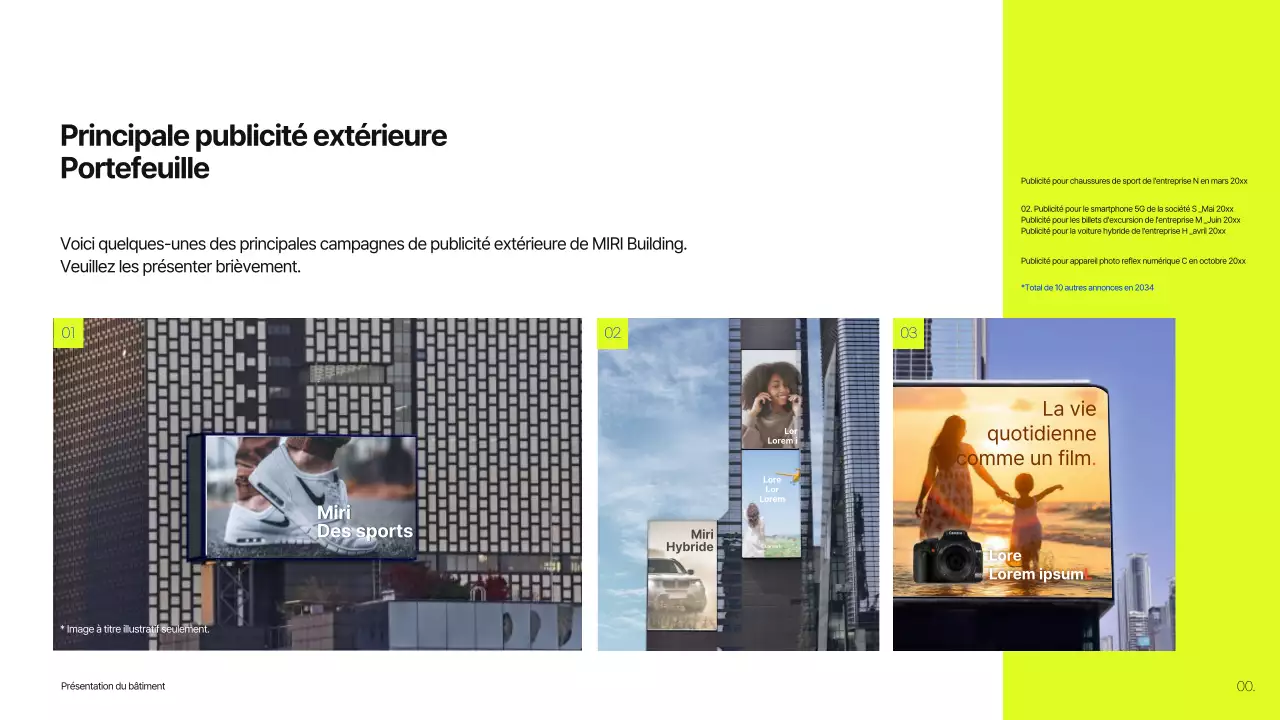 Proposition de panneau d'affichage pour les bâtiments bleu et citron vert