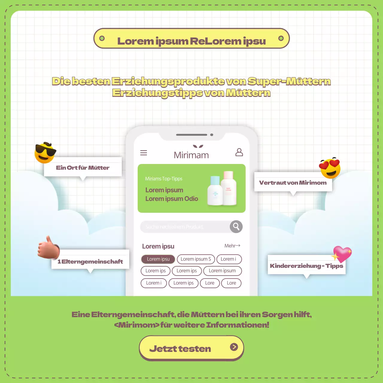 Tipps zur Vorbeugung gegen Wundscheuern bei Babys und Empfehlungen für Erziehungsartikel, illustriert in Hellgrün und Gelb.
