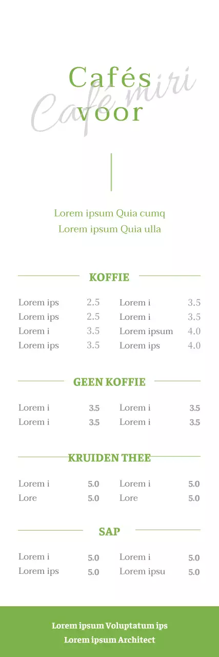 Penillustratie van een café menubord banner in wit en limoengroen.