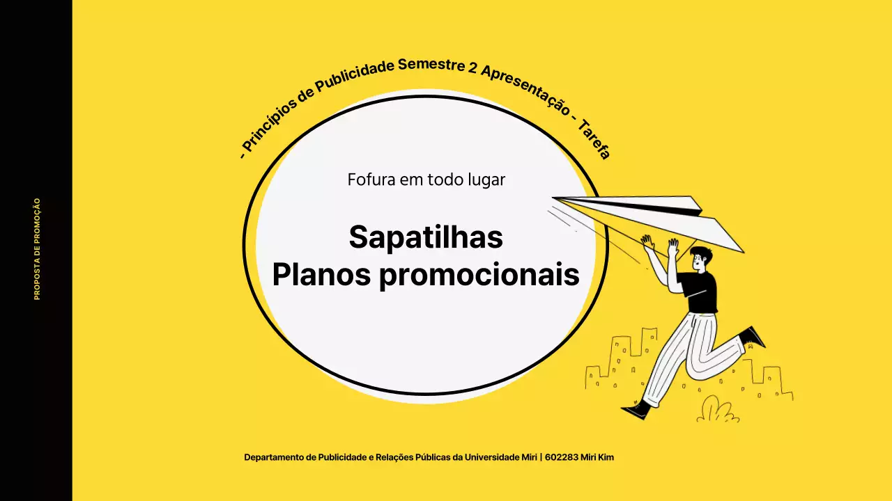 Plano de promoção de marketing para uma sapatilha com um conceito de ilustração a cores vivas em tons de amarelo e preto.