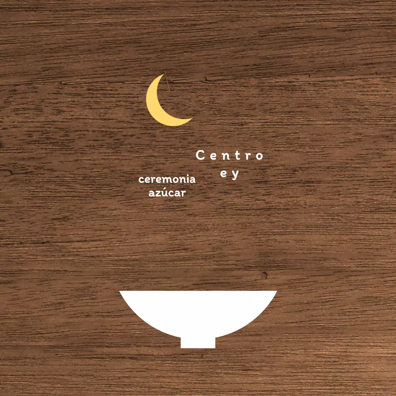 Un sencillo cartel de restaurante nocturno con texto en blanco y amarillo y una ilustración de una luna en forma de cuenco.