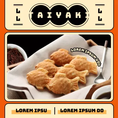 Schone taiyaki verkoop advertentie met oranje achtergrond en retro concept