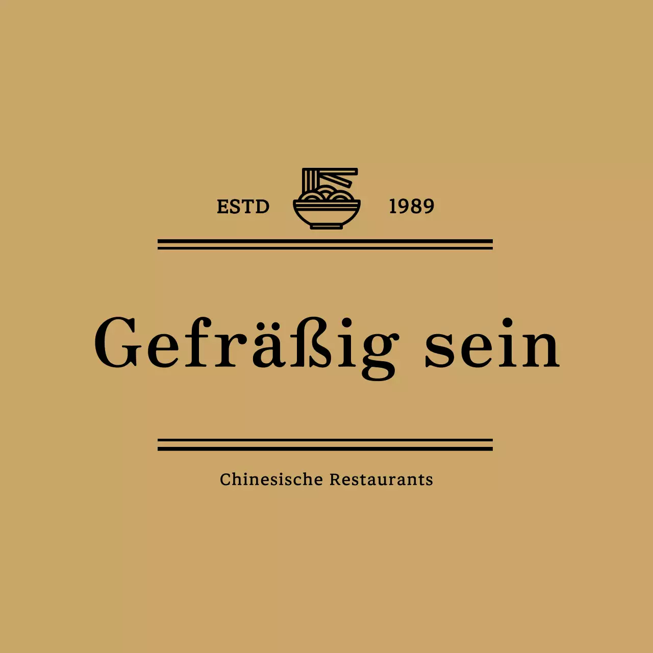 Ein einfaches Schwarz-Weiß-Design für ein chinesisches Restaurant, das die chinesischen Schriftzeichen des Restaurantnamens hervorhebt.
