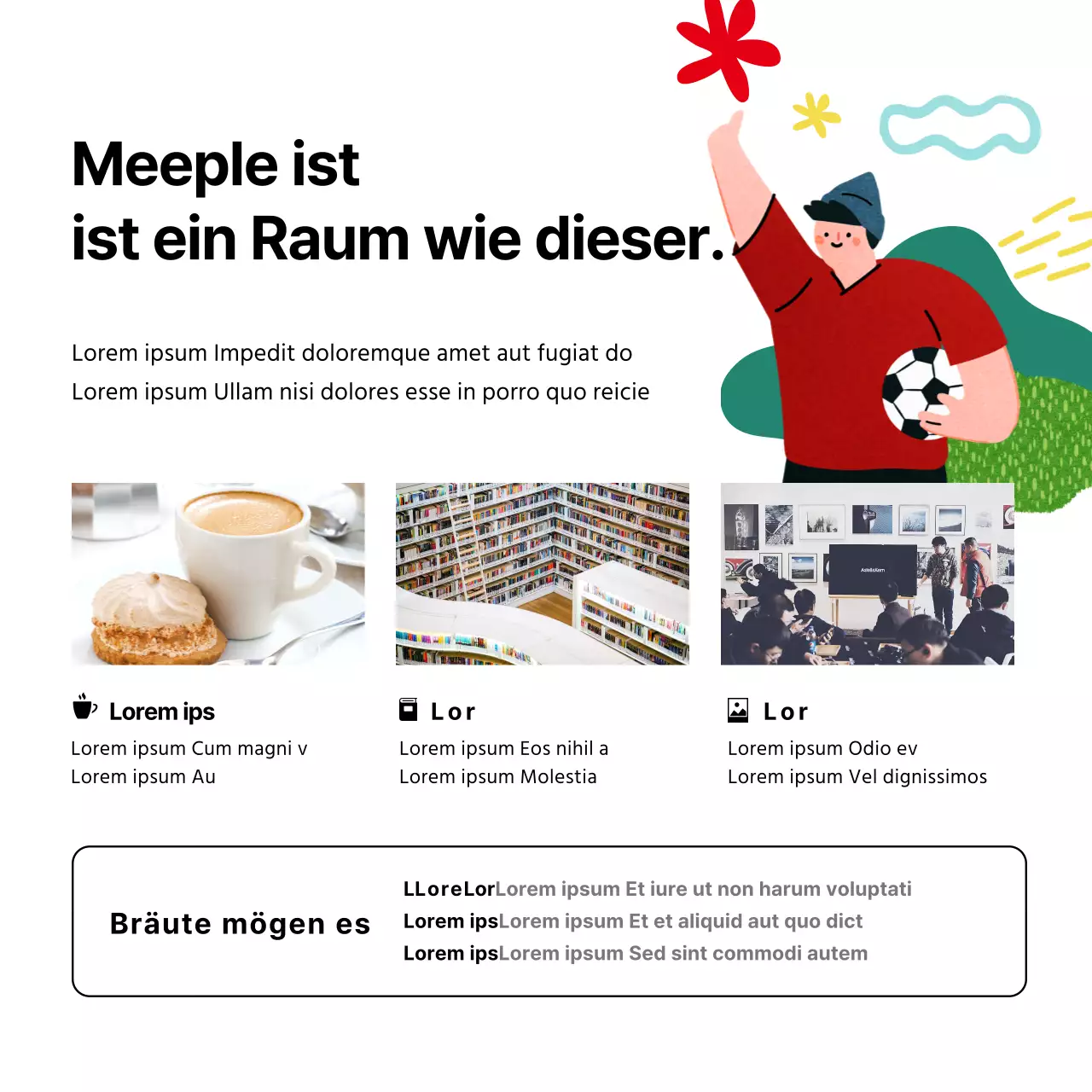 Einfache und niedliche Illustrationen in Weiß und Schwarz Ausstellungen Aufführungen Komplexe Einrichtungen Informationen Nebelführer