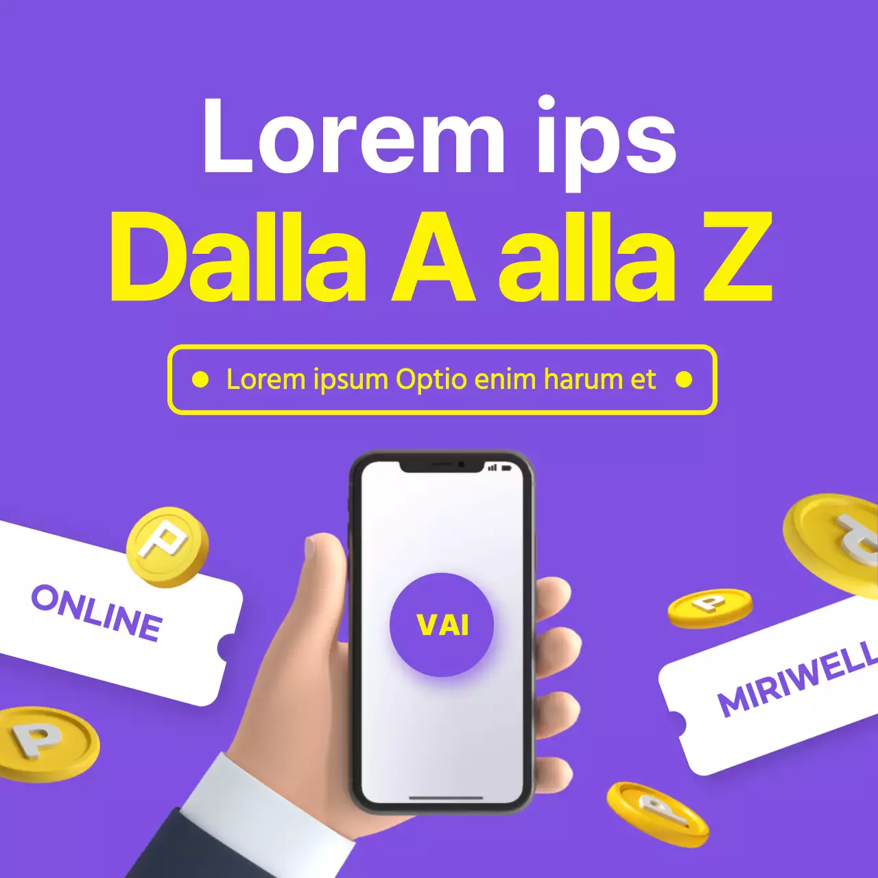 Effetto centro commerciale pulito con concetto 3D giallo-viola CardNews