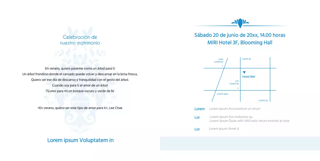 Invitación de boda barroca en azul