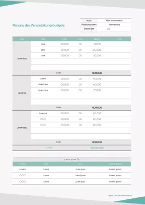 Event-Budgetplanungsvorlage in mint und grau